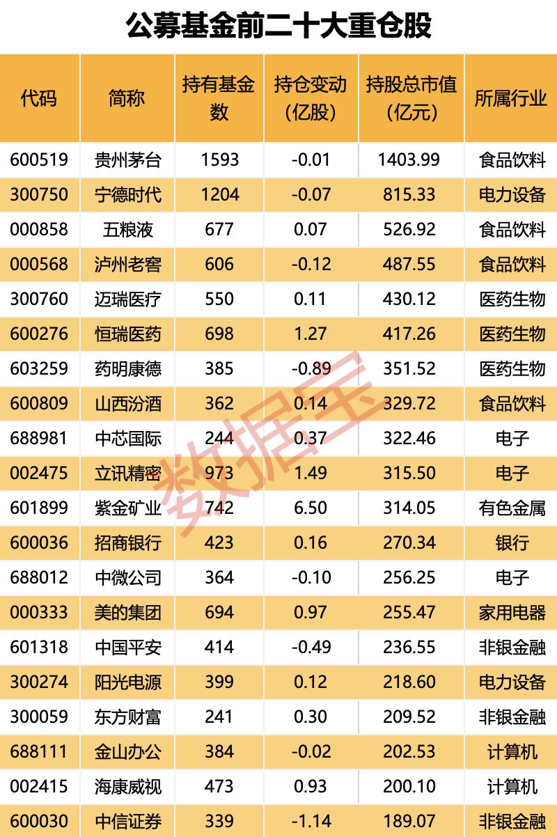 “顶流”基金持仓全揭秘！前二十大重仓股曝光